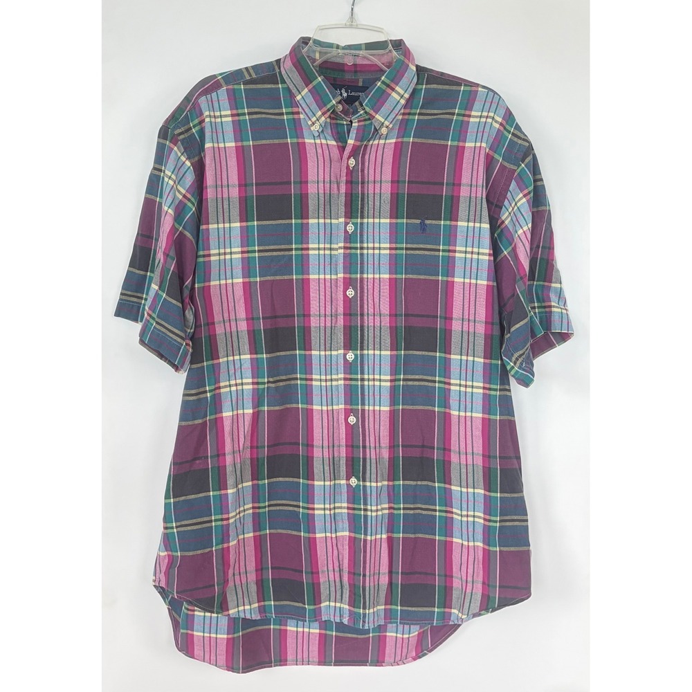 Polo Ralph Lauren Blake‎ Mens Large Plaid Button Front Shirt Purple Pink Cotton